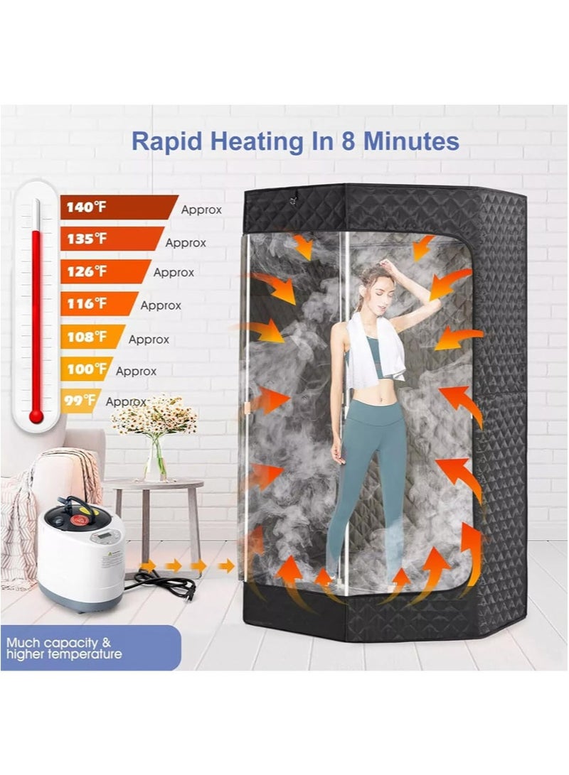 ايكانبو كابينة ساونا منزلية محمولة، صندوق ساونا بخار منزلي خماسي الأضلاع، لراحة الجسم والعقل، تتضمن مولد بخار وكرسي قابل للطي، 9 إعدادات لدرجة الحرارة، مناسبة لصالات الرياضة واليوغا والبيلاتس والحمامات الساخنة والمنتجعات الصحية (أسود) - Image 2